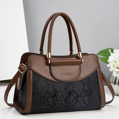 Borsa A Mano Da Donna Patchwork Pelle PU Trama Serpente Grande Capacità Borsa A Spalla Tracolla Elegante