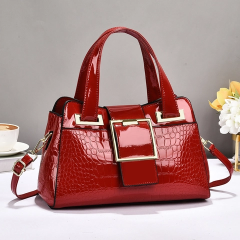 Elegante Dames Handtas Met Krokodillenpatroon Van Lakleer Met Gouden Vierkante Gesp Grote Capaciteit Schouder Crossbody Tas Voor Pendelen