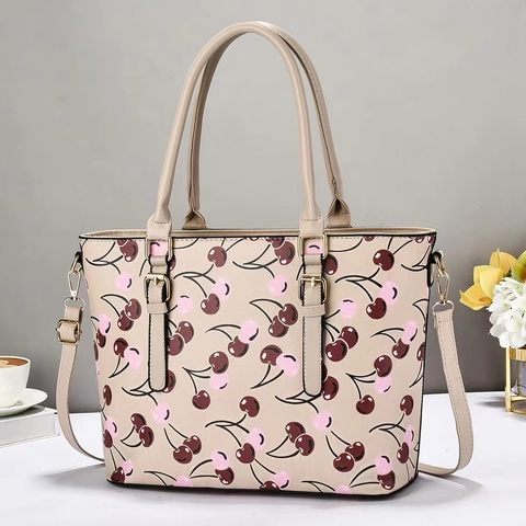 Borsa Tote Da Donna Con Stampa Ciliegia In Pelle PU Borsa A Mano Tracolla Regolabile Cerniera Casual Di Tendenza
