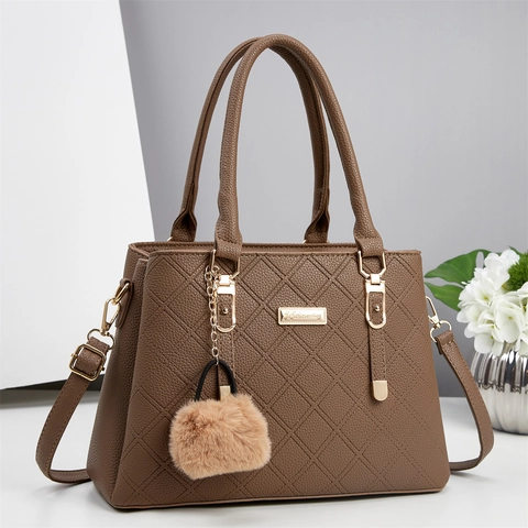 Sac À Main Femme En Cuir PU Matelassé Élégant Sac À Bandoulière Avec Pompon Décoratif Mode Urbaine Grande Capacité