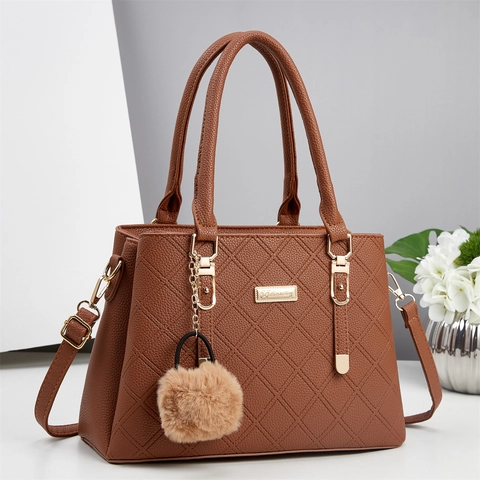 Sac À Main Femme En Cuir PU Matelassé Élégant Sac À Bandoulière Avec Pompon Décoratif Mode Urbaine Grande Capacité