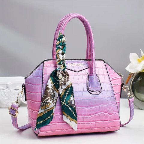 Dames Tote Handtas Krokodillenpatroon PU Leer Vintage Schoudertas Crossbody Tas Met Decoratieve Satijnn Sjaal