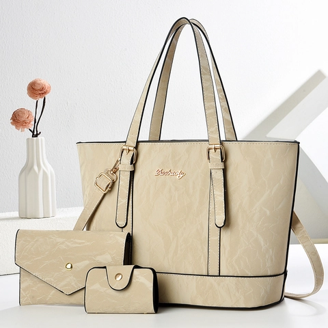 Sac À Main Tote Mode Pochette Et Étui Cuir PU Texture Plissée Sac À Bandoulière Pour Femmes Style Quotidien