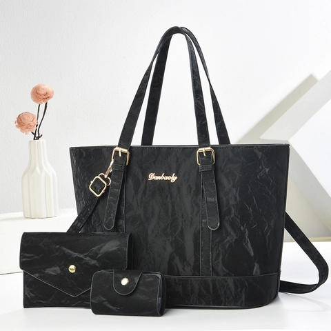 Borsa Tote Da Donna Chic In Pelle PU Con Pochette E Porta Carte Trama Marmorizzata Hardware Dorato Grande Capacità Pendolare