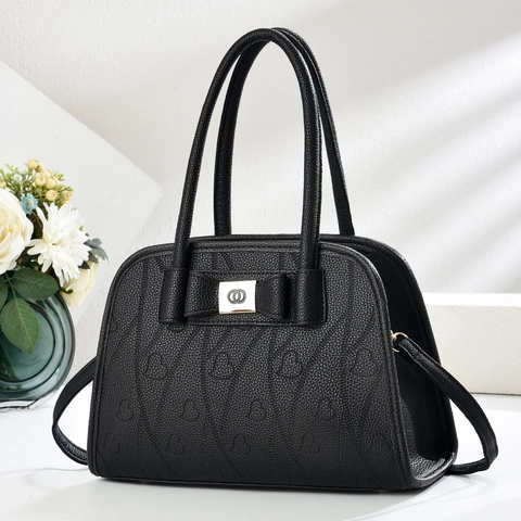 Borsa A Mano Da Donna In Pelle PU Grana Litchi Goffrata Cuore Fiocco Borsa A Tracolla Con Tracolla Rimovibile