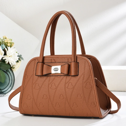 Borsa A Mano Da Donna In Pelle PU Grana Litchi Goffrata Cuore Fiocco Borsa A Tracolla Con Tracolla Rimovibile