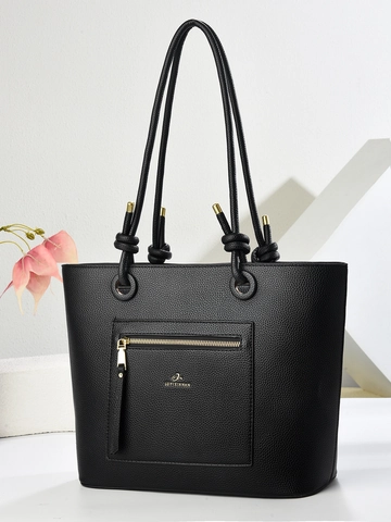 Large Women PU Leather Tote Bag Lychee Grain Handbag Front Zipper Pocket Elegant Commuter Shoulder Bag For Daily Work Travel