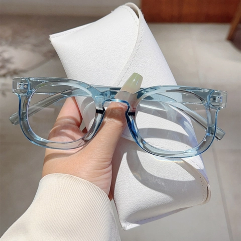 Retro Runde Blaulichtfilter Brille PC Material Transparent Bunt Nietendekor Mode Optische Brille Erwachsene