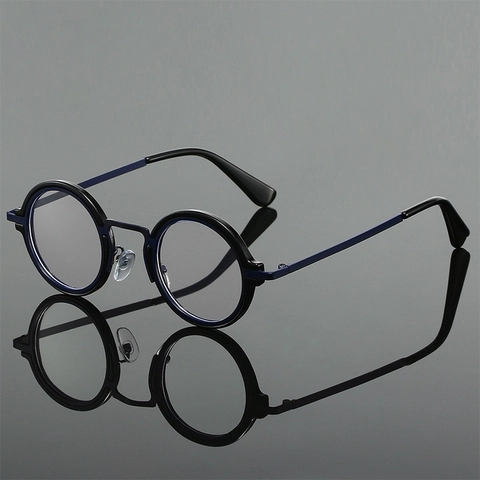 Occhiali Anti Luce Blu Con Montatura Rotonda Vintage Metallo Plastica Ibrido Senza Prescrizione Plano Ufficio Unisex