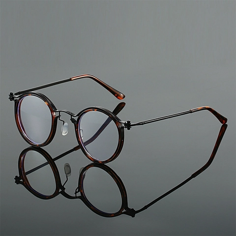 Lunettes Rondes Rétro Métal Plastique Anti Lumière Bleue Style Nerd Littéraire Unisexe Lentille Plate Confortable