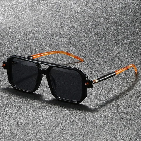Occhiali Da Sole Quadrati Alla Moda Doppio Ponte Montatura PC Protezione UV400 Stile Retro Moderno Montatura Piccola Uomo Donna
