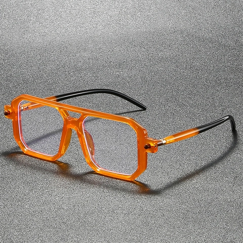 Occhiali Anti Luce Blu Con Montatura Quadrata Retro PC Metallo Doppio Ponte Geometrici Senza Gradazione Uomo Donna