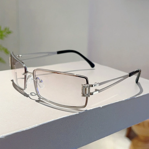 Square Frame Rectangular Sunglasses Metal Rhinestone Gradient Lens Y2K Millennium Aesthetic Fashion UV400 Eyewear