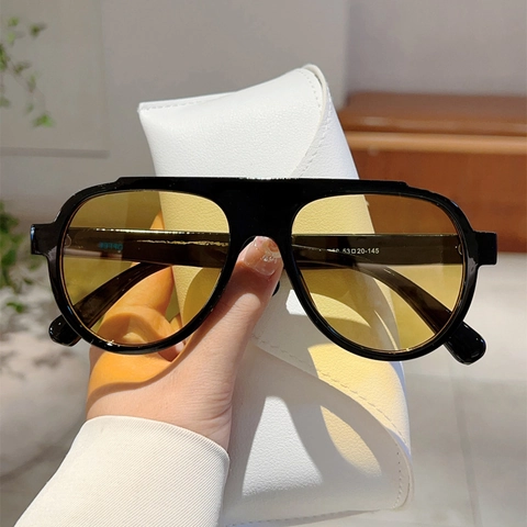 Lunettes De Soleil Aviateur Surdimensionnées Retro Flat Top Monture PC Protection UV400 Verres Dégradés Mode Voyage Hommes Femmes