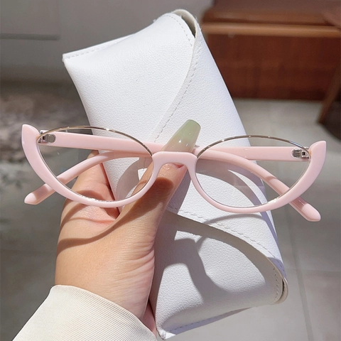 Occhiali a Gatto Retrò da Donna Mezza Montura Anti Luce Blu Montura Ottica di Moda Occhiali con Lenti Trasparenti con Custodia