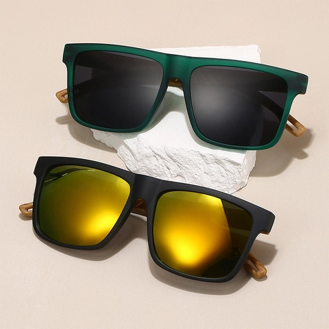 Gafas De Sol Cuadradas Para Hombre Con Patillas De Grano De Madera Retro Clásico Conducción Al Aire Libre PC