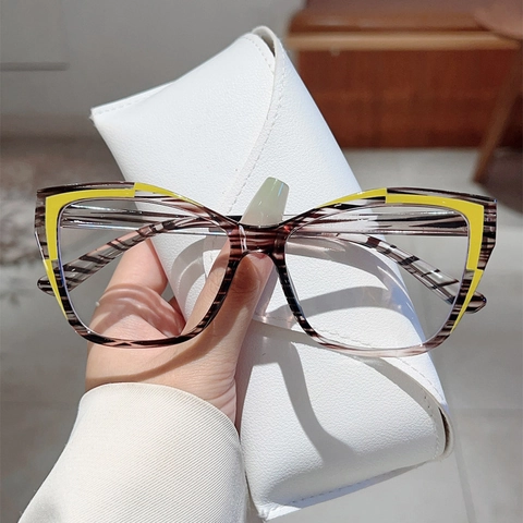Fashion Cat Eye Blue Light Blocking Glasses For Women Polycarbonate PC Frame Retro Color Block Decorative Optical Eyewear Daily Work