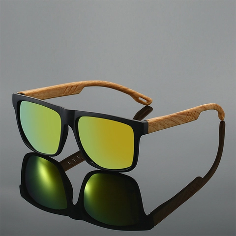 Gafas De Sol Cuadradas Para Hombre Con Patillas De Grano De Madera Retro Clásico Conducción Al Aire Libre PC