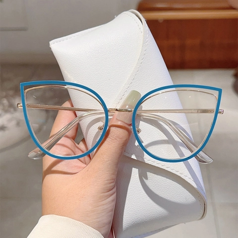 Montatura Occhiali Gatto Metallo Anti Luce Blu Decorativo Vintage Tendenza Donne Moda