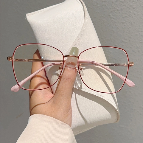 Vintage Metal Frame Anti Blue Light Glasses Fashion Polygonal Large Frame Plain Eyeglasses For Women Plain Face Frame