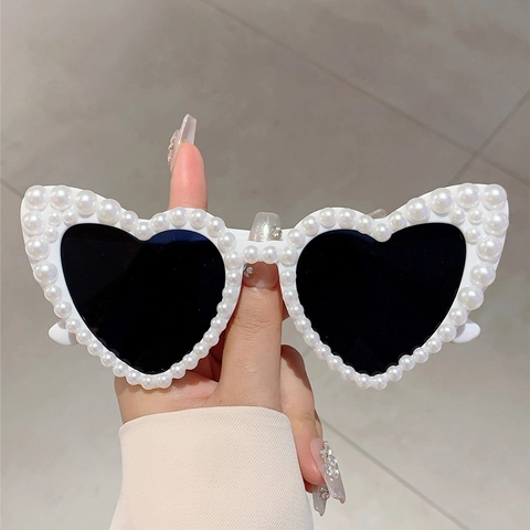 Occhiali Da Sole A Cuore Con Künstliche Perle Artificiali Montatura In PC Lente In Resina Protezione UV400 Party Per Donna