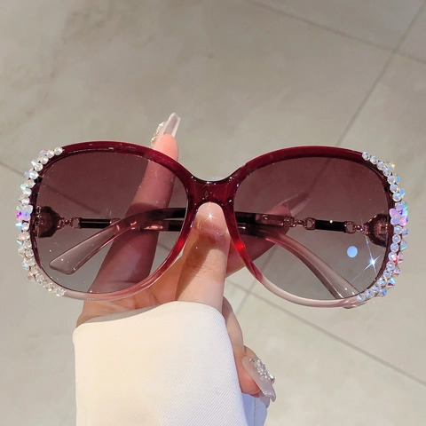 Damen Große Strass Sonnenbrille UV400 Verlauf Brillengläser Luxus Vintage Großer Rahmen Mode Sonnenbrille