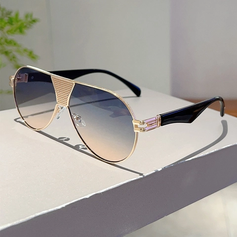 Gafas De Sol Aviador Moda Vintage Marco De Metal Protección UV400 Lentes Degradadas Puente De Diamantes De Imitación