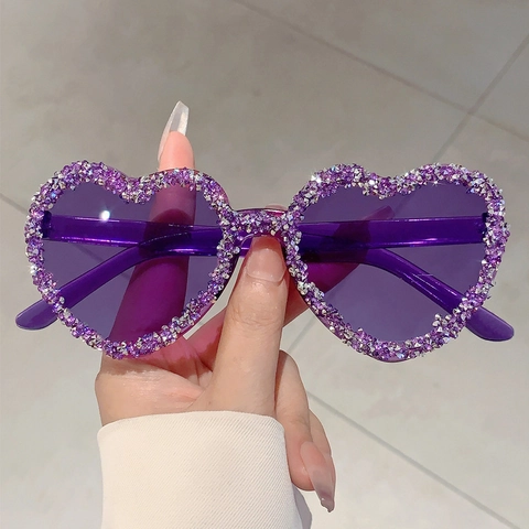Heart Shaped Sunglasses Rhinestone PC Lens Candy Color Party Funny UV400 Protection For Women Trendy Y2K Style