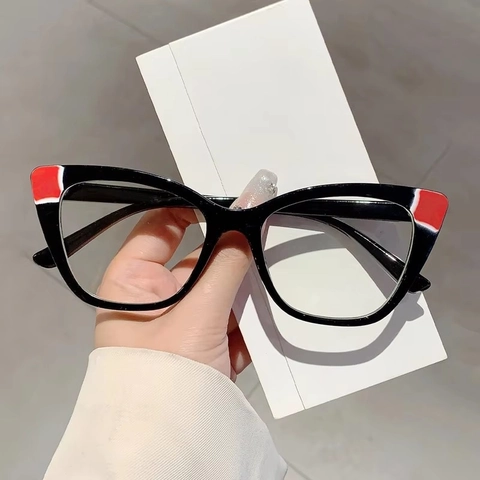 Lunettes Œil De Chat Anti Lumière Bleue Monture PC Color Block Mode Verres Transparents Pour Femmes