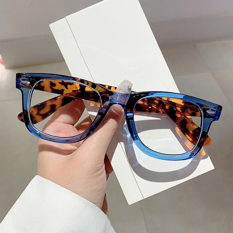 Retro Square Frame Blue Light Blocking Glasses PC Frame Rivet Leopard Print Fashion Optical Eyewear For Men And Women