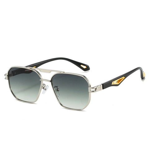 Fashion Men Sunglasses Metal Frame PC Lenses Double Bridge UV400 Protection Square Vintage Style Modern Eyewear