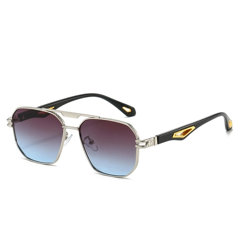 Fashion Men Sunglasses Metal Frame PC Lenses Double Bridge UV400 Protection Square Vintage Style Modern Eyewear