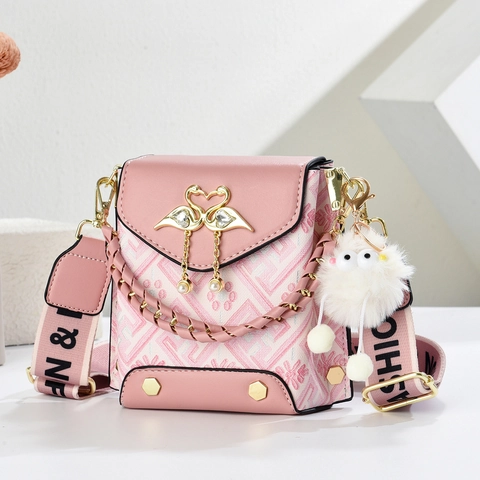 Mini Borsa A Tracolla Da Donna Moda PU Pelle Tessuto Motivo Geometrico Fibbia Cigno Cinghia Larga Borsa A Spalla