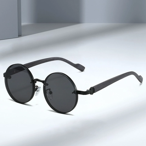 Retro Runde Sonnenbrille Metallrahmen Vintage Holzmaserung Textur Bügel UV400 Schutz Outdoor Mode Brillen Für Damen Herren