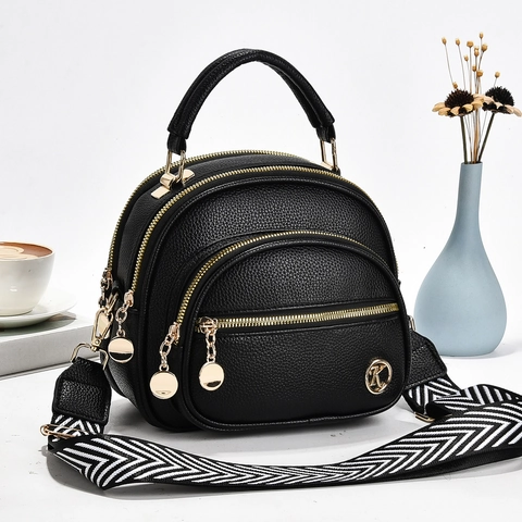 Elegante Borsa A Tracolla Da Donna In Pelle PU Con Motivo Litchi Con Scomparti Multipli Con Zip E Tracolla Larga In Tessuto