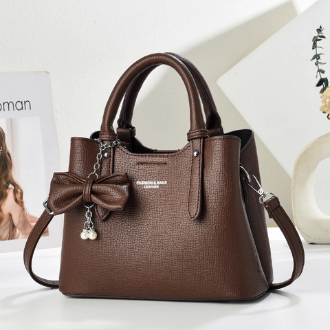 Bolso De Mano Para Mujer Cuero PU Patrón Lichi Bolso Tote Con Colgante De Perla Artificial Lazo Trabajo Bolso De Hombro Elegante