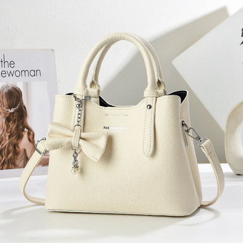 Bolso De Mano Para Mujer Cuero PU Patrón Lichi Bolso Tote Con Colgante De Perla Artificial Lazo Trabajo Bolso De Hombro Elegante