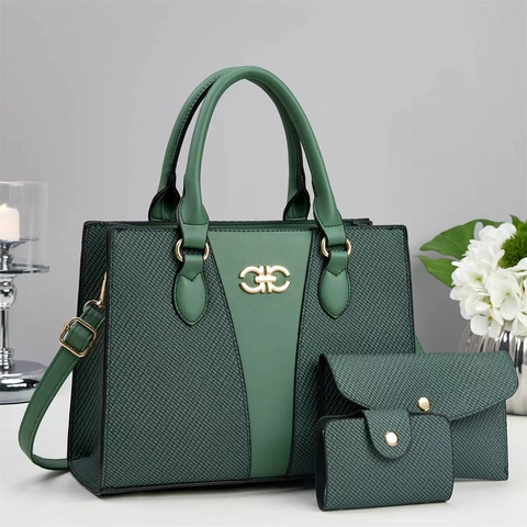 Women PU Leather Woven Texture Tote Handbag Clutch Pouch And Card Holder Fashionable Commuter Solid Color