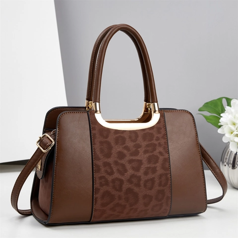 Borsa A Mano Da Donna In Pelle PU Patchwork Leopardato Borsa Tote Tracolla Grande Capacità Stile Urbano