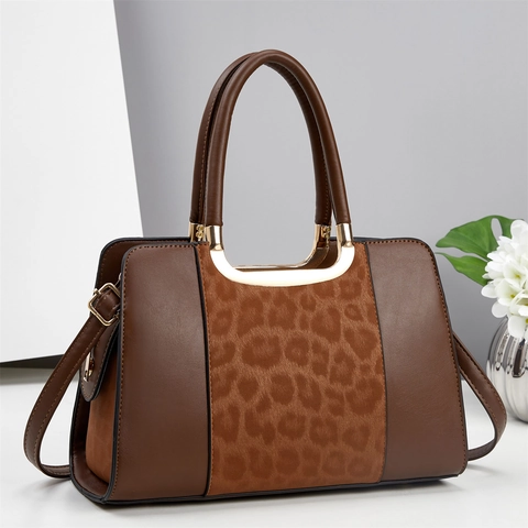 Borsa A Mano Da Donna In Pelle PU Patchwork Leopardato Borsa Tote Tracolla Grande Capacità Stile Urbano