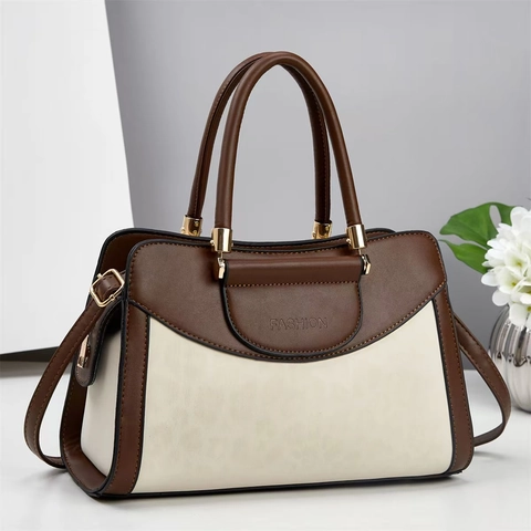 Leopard Print Patchwork Handbag PU Leather Tote Shoulder Bag With Removable Strap Gold Hardware Fashion Street Style For Women
