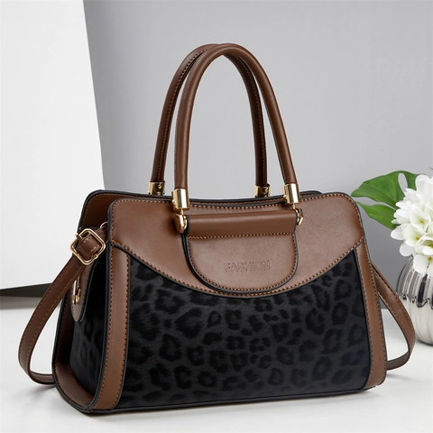 Leopard-Muster Handtasche PU Leder Tote Schultertasche Mit Abnehmbarem Gurt Goldfarbene Hardware Mode Streetstyle Damen