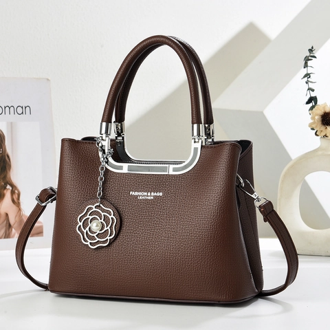 Bolso De Mano Para Mujer Patrón Lichi Cuero PU Gran Capacidad Bolso Al Hombro Bandolera Con Colgante Flor Perla Artificial