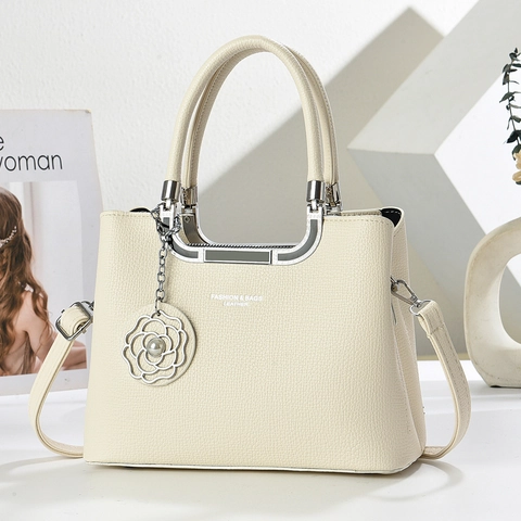 Bolso De Mano Para Mujer Patrón Lichi Cuero PU Gran Capacidad Bolso Al Hombro Bandolera Con Colgante Flor Perla Artificial