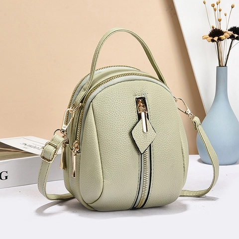 Mini Borsa A Tracolla Da Donna Pelle PU Motivo Litchi Scomparti Multipli Borsa Per Cellulare Moda