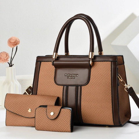 Borsa Tote Da Donna E Portafoglio E Porta Carte In Pelle PU Con Trama Intrecciata Borsa A Tracolla Grande Capacità Moda