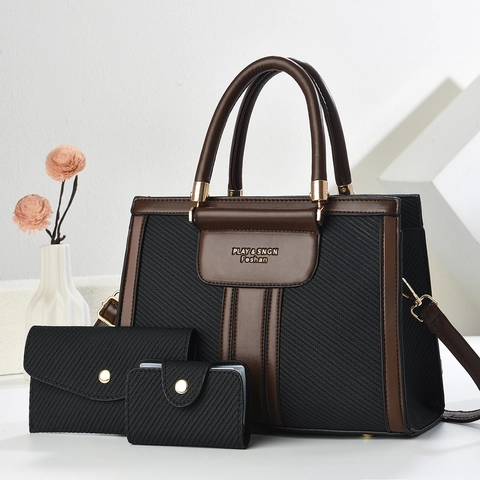 Borsa Tote Da Donna E Portafoglio E Porta Carte In Pelle PU Con Trama Intrecciata Borsa A Tracolla Grande Capacità Moda