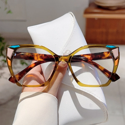 Gafas Cuadradas Anti Luz Azul Montura PC Vintage Decoración Geométrica Bloque De Color Moda Retro Lentes Transparentes Mujer