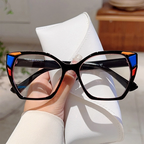 Gafas Cuadradas Anti Luz Azul Montura PC Vintage Decoración Geométrica Bloque De Color Moda Retro Lentes Transparentes Mujer