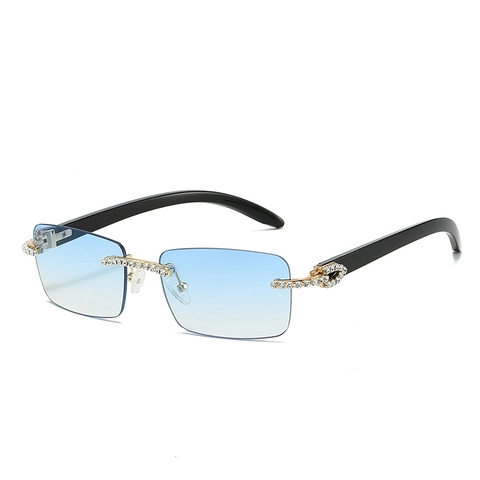 Occhiali Da Sole Rettangolari Senza Montura Lenti Sfumate Strass C Cerniera Vintage Hip Hop Protezione UV400 Uomo Donna
